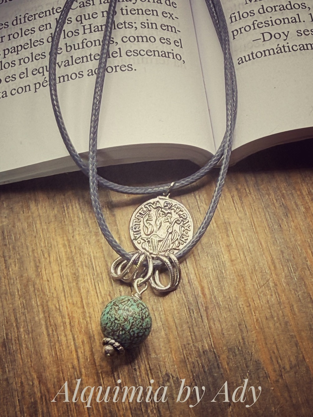 Layered Green-Turquoise Bead Necklace with Silver Coin Charm